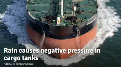 Rain causes negative pressure in cargo tanks